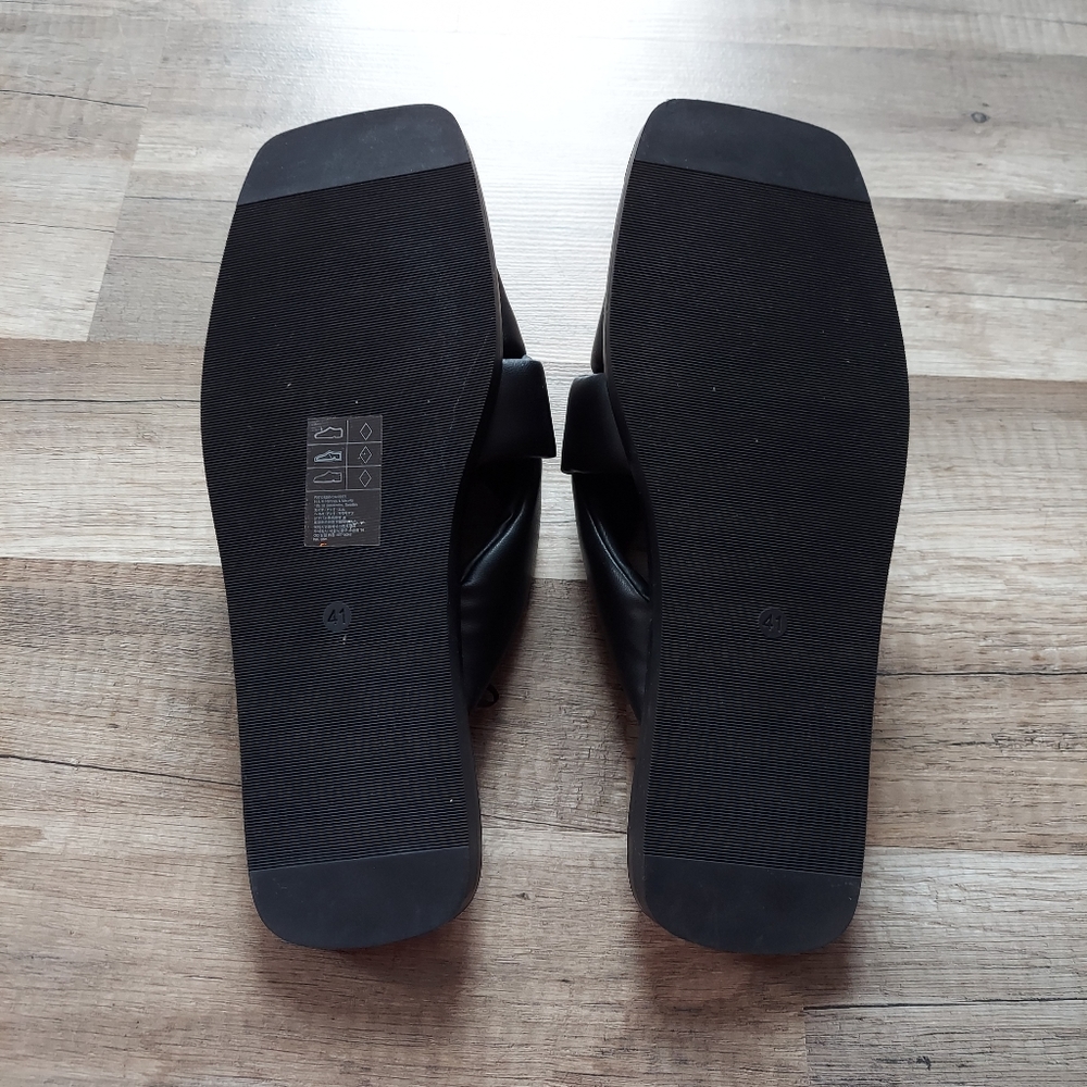 H&M Slip On Flat Slide Sandal Black Braided Straps Size 10 - Picture 5 of 11